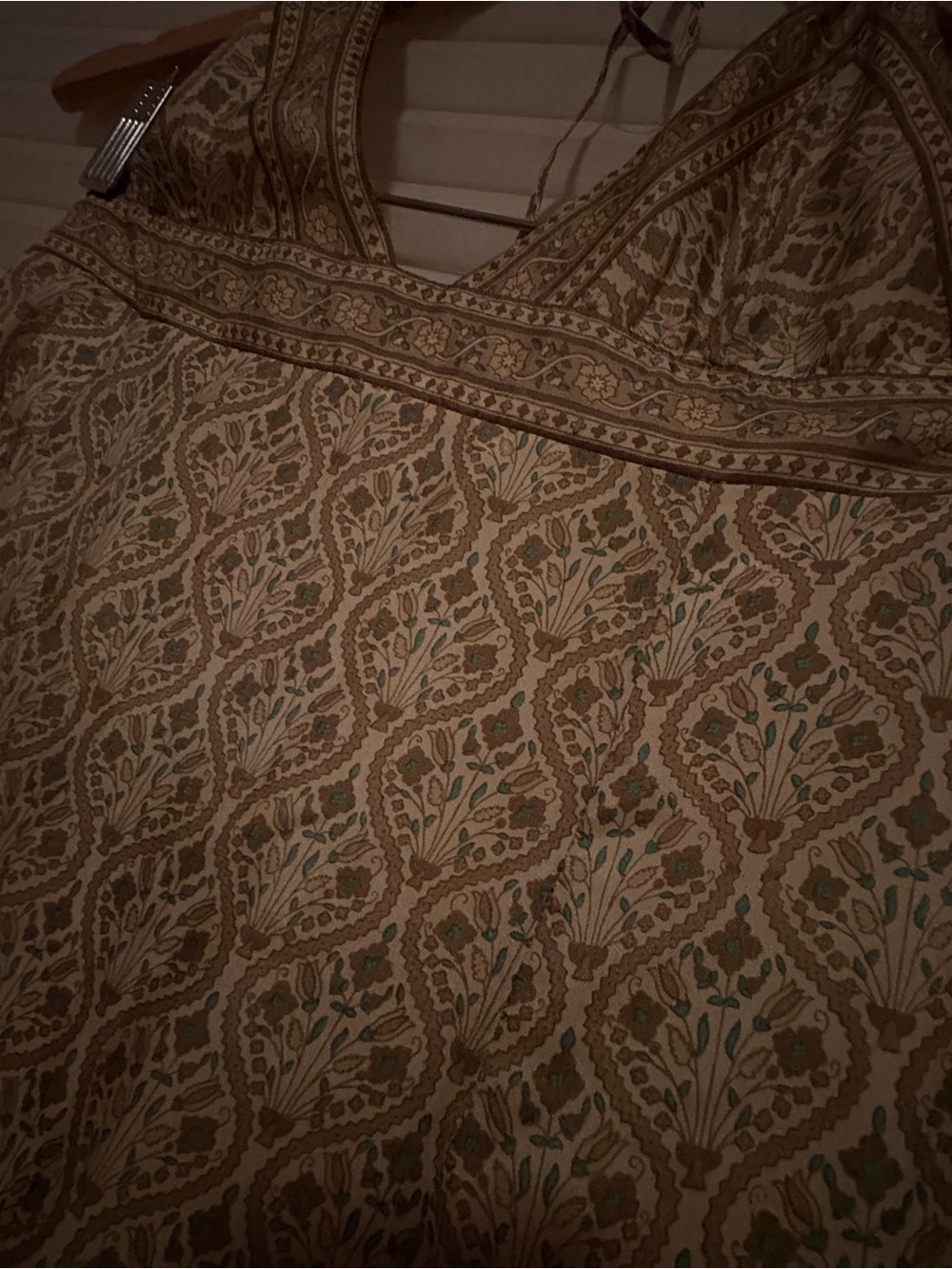 Carolina Herrera Silk Beige and Sage Floral Halter Maxi Dress